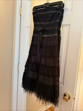 BCBGMaxAzria Black Strapless Tiered Ruffle Dress with Ribbon Waist